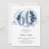 60e verjaardag Kustblauwe Floral nummer 60 Kaart (Voorkant)