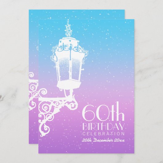 60e verjaardag  lamp blauw en Paars Kaart (Voorkant / Achterkant)