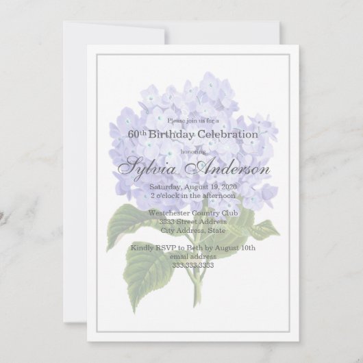 60e verjaardag Lavendel Hydrangea uitnodiging (Voorkant)