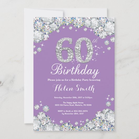 60e verjaardag Lavender en Silver Diamond Kaart (Voorkant)