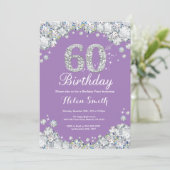 60e verjaardag Lavender en Silver Diamond Kaart (Staand voorkant)