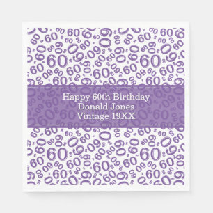 60e verjaardag Leeftijd Nummer Patroon Paarse/Wit Servet