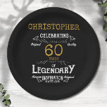 60e verjaardag Legendary Zwart Goud Retro Papieren Bordje<br><div class="desc">Voor degenen die hun 60ste verjaardag vieren hebben we de ideale verjaardagsfeestjes borden met een gevoel. De zwarte achtergrond met een wit en goud typografie ontwerp is eenvoudig en toch elegant met een retro gevoel. Pas de tekst van dit verjaardagsfeestje eenvoudig aan met behulp van de meegeleverde sjabloon. bord Onderdeel...</div>