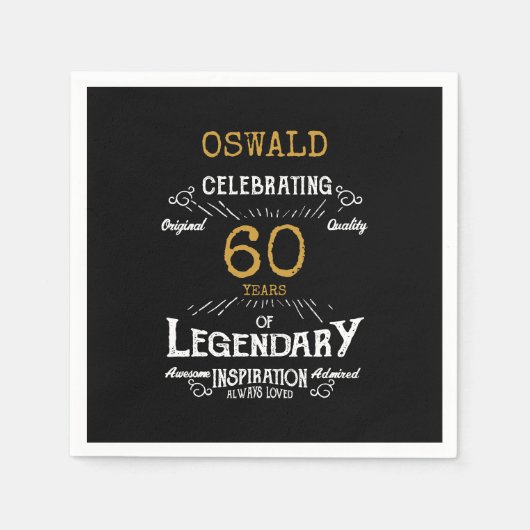 60e verjaardag Legendary Zwart Goud Retro Servet (Voorkant)