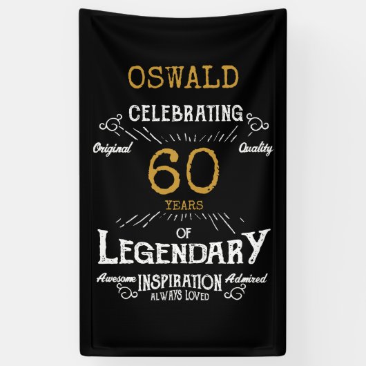 60e verjaardag Legendary Zwart Goud Retro Spandoek (Verticaal)