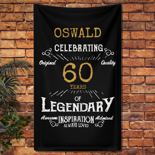 60e verjaardag Legendary Zwart Goud Retro Spandoek