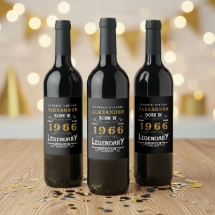 60e Verjaardag Legende Geboren 1966 Vintage Zwart Wijn Etiket
