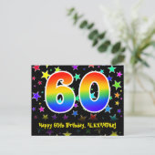 60e verjaardag: leuk sterrenpatroon, Regenboog 60, Briefkaart (Staand voorkant)