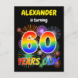 60e verjaardag - Leuk vuurwerk, Rainbow Look "60" Briefkaart