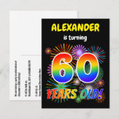 60e verjaardag - Leuk vuurwerk, Rainbow Look "60" Briefkaart (Voorkant / Achterkant)