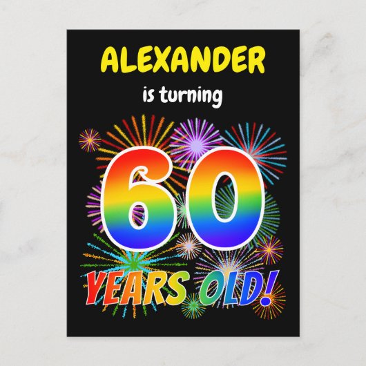 60e verjaardag - Leuk vuurwerk, Rainbow Look "60" Briefkaart (Voorkant)