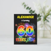 60e verjaardag - Leuk vuurwerk, Rainbow Look "60" Briefkaart (Staand voorkant)