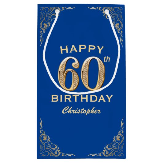 60e verjaardag Lijst Blauw en Glitter Glitter Klein Cadeauzakje (Achterkant)