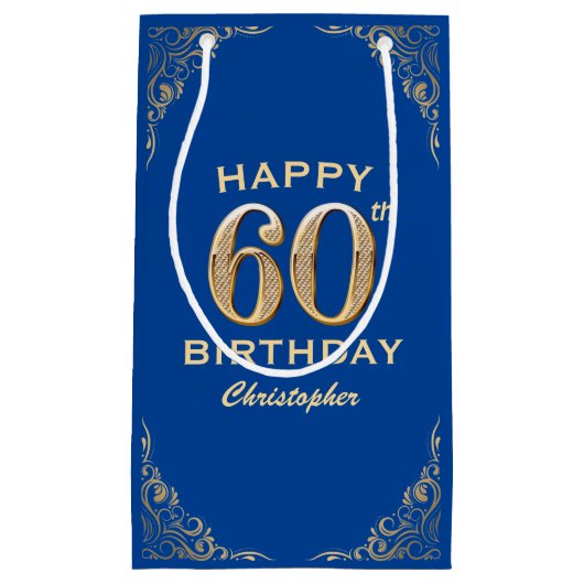 60e verjaardag Lijst Blauw en Glitter Glitter Klein Cadeauzakje (Voorkant)