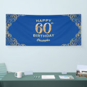 60e verjaardag Lijst Blauw en Glitter Glitter Spandoek (Beurs)