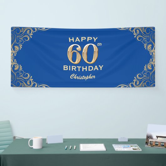 60e verjaardag Lijst Blauw en Glitter Glitter Spandoek (Beurs)