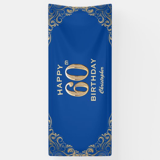 60e verjaardag Lijst Blauw en Glitter Glitter Spandoek (Verticaal)