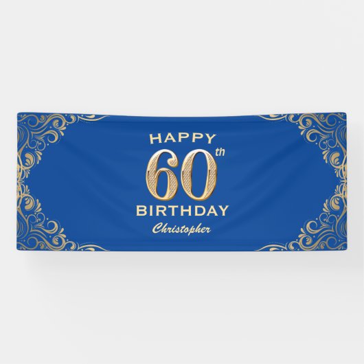 60e verjaardag Lijst Blauw en Glitter Glitter Spandoek (Horizontaal)