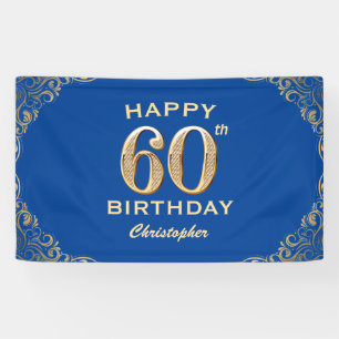60e verjaardag Lijst Blauw en Glitter Glitter Spandoek