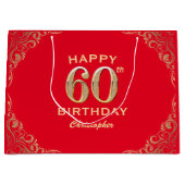 60e verjaardag Lijst van Red en Gold Glitter Groot Cadeauzakje (Voorkant)