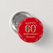 60e verjaardag Lijst van Red en Gold Glitter Ronde Button 3,2 Cm (Voorkant /achterkant)