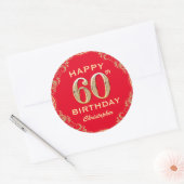 60e verjaardag Lijst van Red en Gold Glitter Ronde Sticker (Envelop)