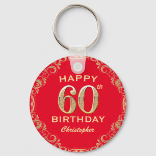 60e verjaardag Lijst van Red en Gold Glitter Sleutelhanger