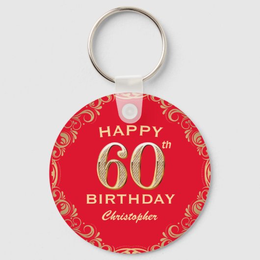 60e verjaardag Lijst van Red en Gold Glitter Sleutelhanger (Voorkant)