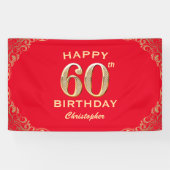 60e verjaardag Lijst van Red en Gold Glitter Spandoek (Horizontaal)