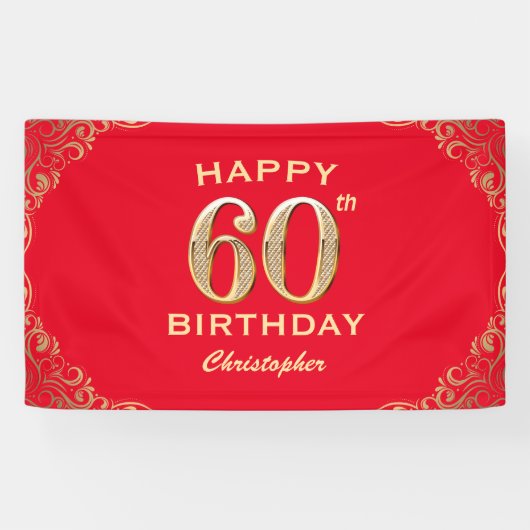 60e verjaardag Lijst van Red en Gold Glitter Spandoek (Horizontaal)