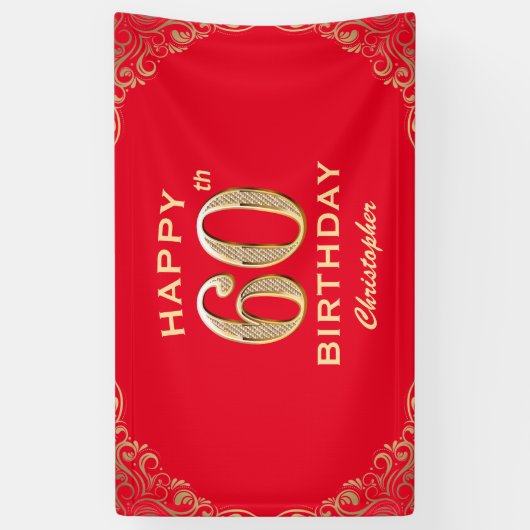 60e verjaardag Lijst van Red en Gold Glitter Spandoek (Verticaal)