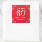 60e verjaardag Lijst van Red en Gold Glitter Vierkante Sticker (Tas)