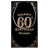 60e verjaardag Lijst voor zwarte en goudglitter Klein Cadeauzakje (Achterkant)