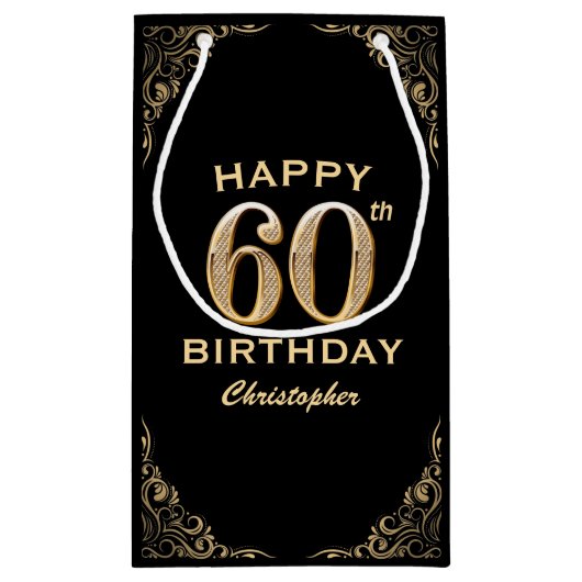 60e verjaardag Lijst voor zwarte en goudglitter Klein Cadeauzakje (Achterkant)