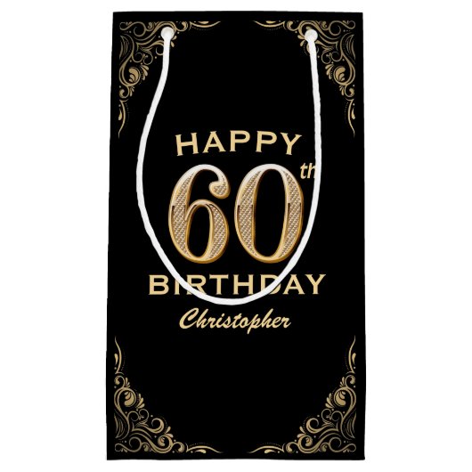 60e verjaardag Lijst voor zwarte en goudglitter Klein Cadeauzakje (Voorkant)
