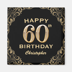 60e verjaardag Lijst voor zwarte en goudglitter Magneet