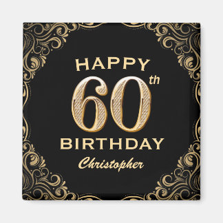 60e verjaardag Lijst voor zwarte en goudglitter Magneet