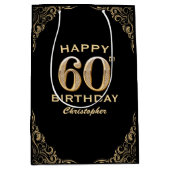 60e verjaardag Lijst voor zwarte en goudglitter Medium Cadeauzakje (Voorkant)