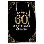 60e verjaardag Lijst voor zwarte en goudglitter Medium Cadeauzakje (Achterkant)