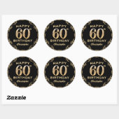 60e verjaardag Lijst voor zwarte en goudglitter Ronde Sticker (Vel)