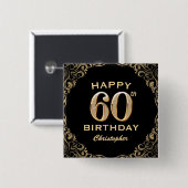 60e verjaardag Lijst voor zwarte en goudglitter Vierkante Button 5,1 Cm (Voorkant /achterkant)