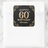60e verjaardag Lijst voor zwarte en goudglitter Vierkante Sticker (Tas)
