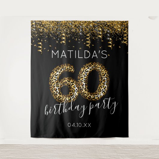 60e verjaardag Luipaardprint Foto Achtergrond Wandkleed (Voorkant)