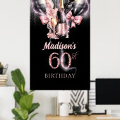 60e Verjaardag Luxe Roos Wijnfeestbord Poster (Thuiskantoor)