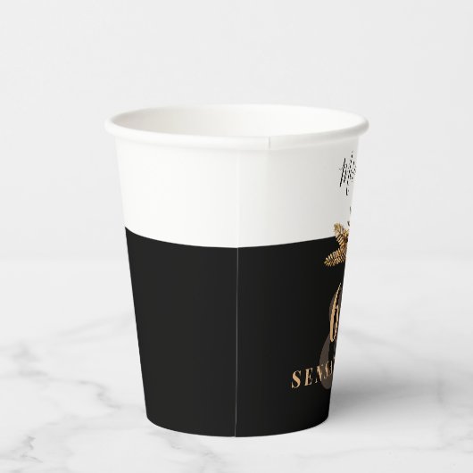 60e verjaardag Luxury Golden Flowers Elegant Class Papieren Bekers (Rechts)