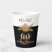 60e verjaardag Luxury Golden Flowers Elegant Class Papieren Bekers (Voorkant)