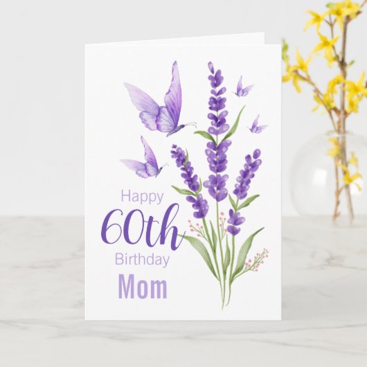 60e verjaardag mam lavendel-geurende vlinder kaart (Gele Bloem)