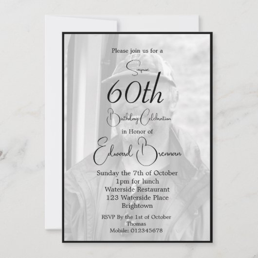 60e verjaardag man stijlvolle foto monogram verjaa kaart (Voorkant)