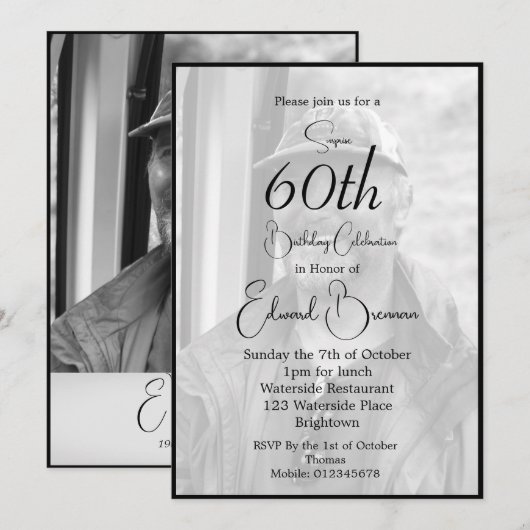 60e verjaardag man stijlvolle foto monogram verjaa kaart (Voorkant / Achterkant)