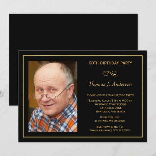60e verjaardag Man zwart/goud Kaart (Voorkant / Achterkant)
